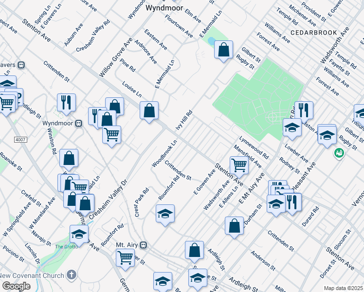 map of restaurants, bars, coffee shops, grocery stores, and more near 519 Murdoch Road in Philadelphia