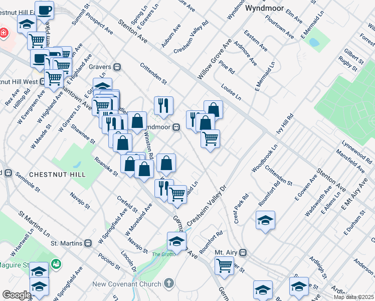 map of restaurants, bars, coffee shops, grocery stores, and more near 7803R07 Ardleigh Street in Philadelphia