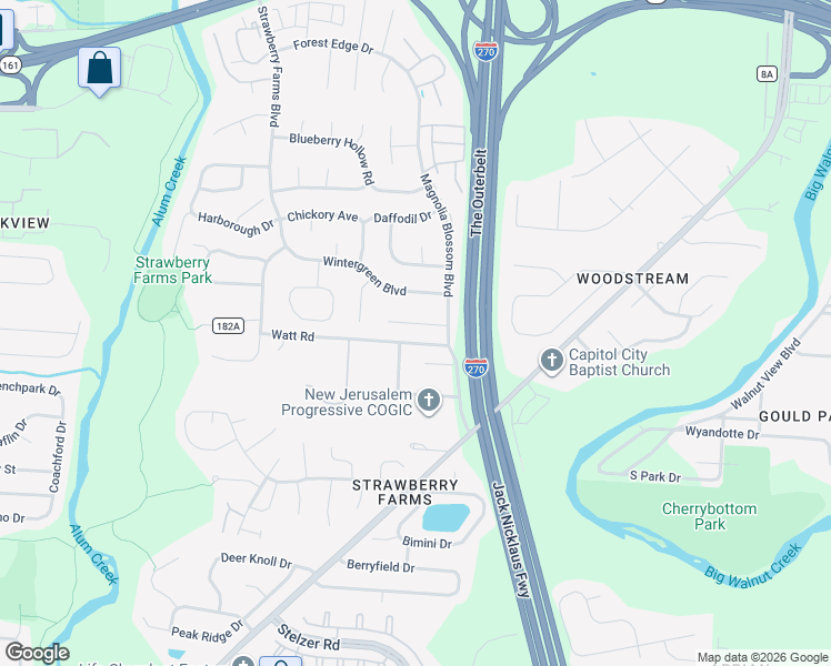 map of restaurants, bars, coffee shops, grocery stores, and more near 4164 Spring Flower Court in Gahanna