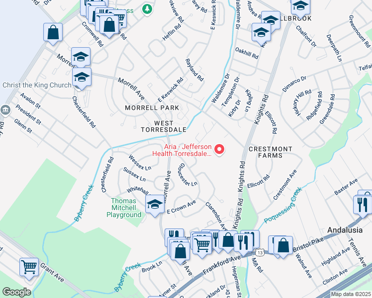 map of restaurants, bars, coffee shops, grocery stores, and more near 3518 Nottingham Lane in Philadelphia