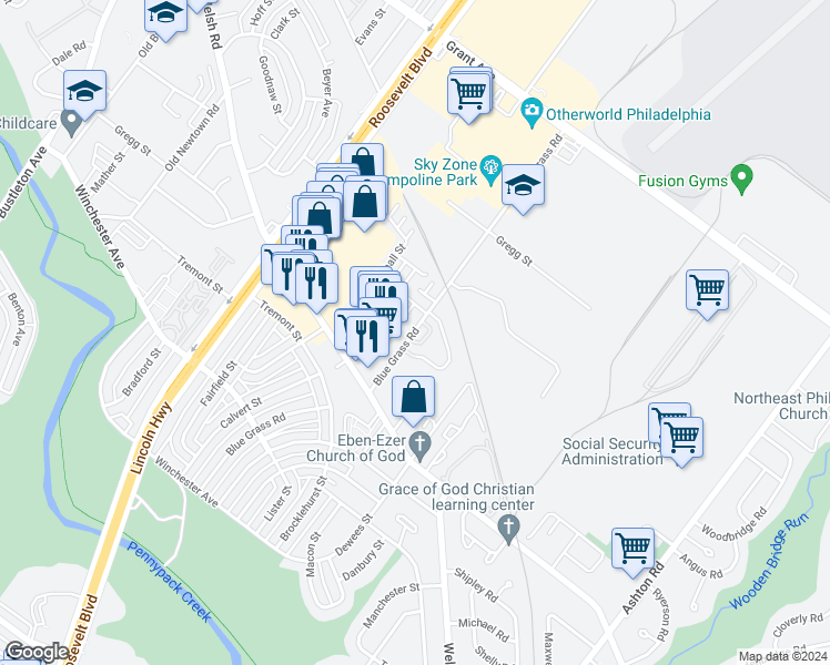map of restaurants, bars, coffee shops, grocery stores, and more near North 25th Street in Philadelphia