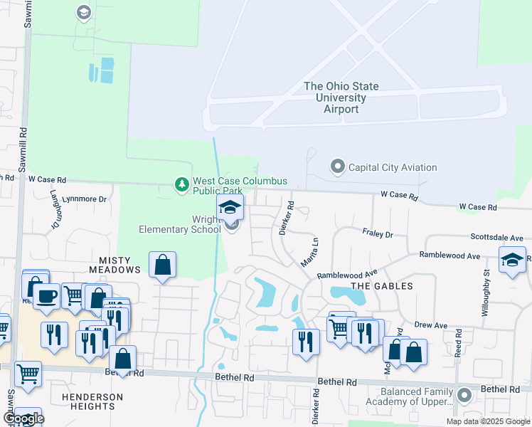 map of restaurants, bars, coffee shops, grocery stores, and more near 2216 Sandman Drive in Columbus
