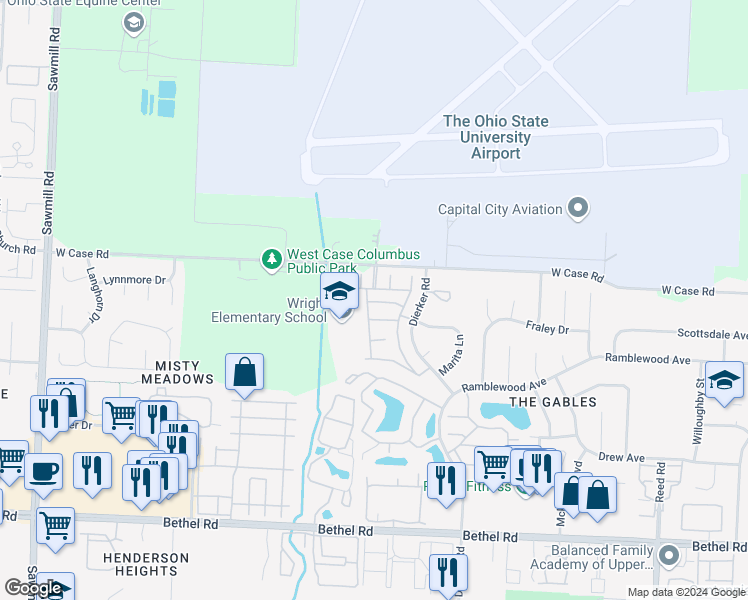 map of restaurants, bars, coffee shops, grocery stores, and more near 2311 Sandman Drive in Columbus