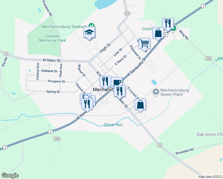 map of restaurants, bars, coffee shops, grocery stores, and more near in Mechanicsburg