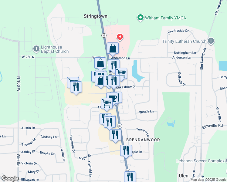 map of restaurants, bars, coffee shops, grocery stores, and more near 2445 North Lebanon Street in Lebanon