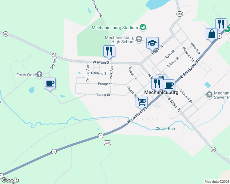 map of restaurants, bars, coffee shops, grocery stores, and more near 94 Park Avenue in Mechanicsburg
