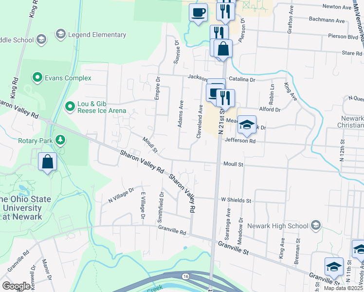 map of restaurants, bars, coffee shops, grocery stores, and more near 863 Adams Avenue in Newark