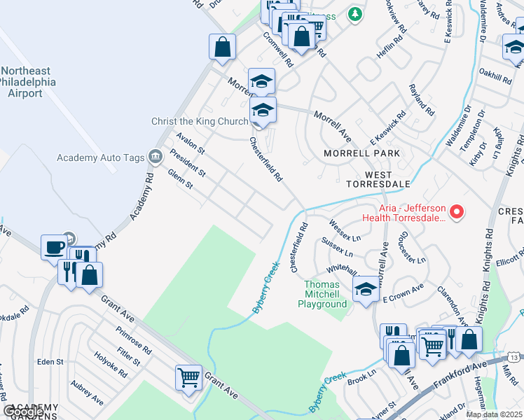 map of restaurants, bars, coffee shops, grocery stores, and more near 3737 President Street in Philadelphia