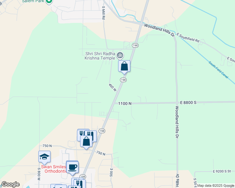 map of restaurants, bars, coffee shops, grocery stores, and more near 1338 South 315 East in Salem