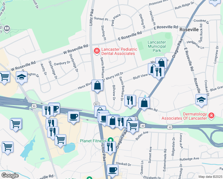 map of restaurants, bars, coffee shops, grocery stores, and more near in Neffsville