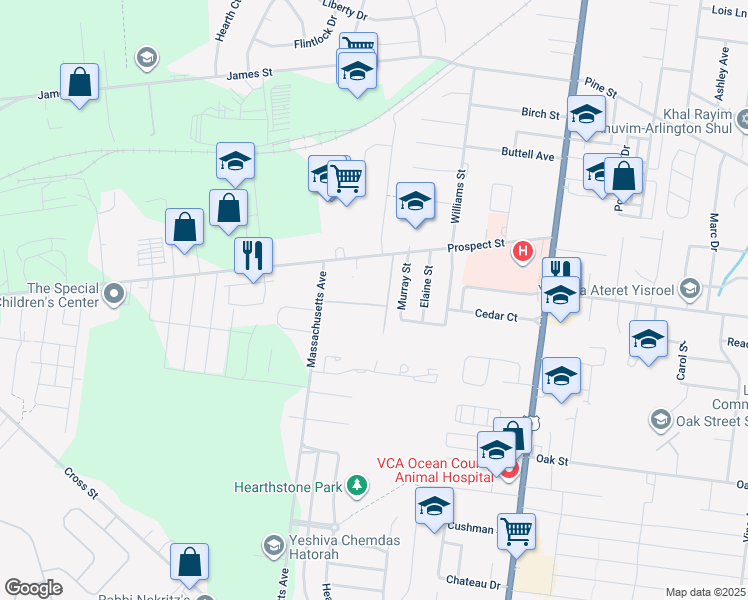 map of restaurants, bars, coffee shops, grocery stores, and more near 454 Prospect Street in Lakewood