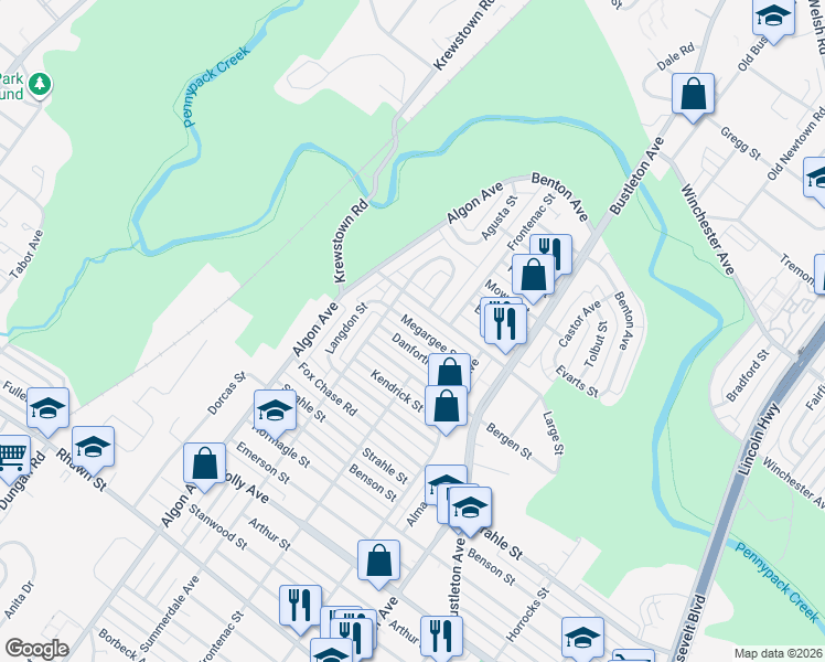 map of restaurants, bars, coffee shops, grocery stores, and more near 1728 Tustin Street in Philadelphia