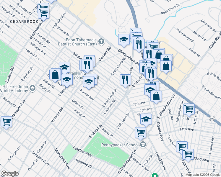 map of restaurants, bars, coffee shops, grocery stores, and more near in Philadelphia