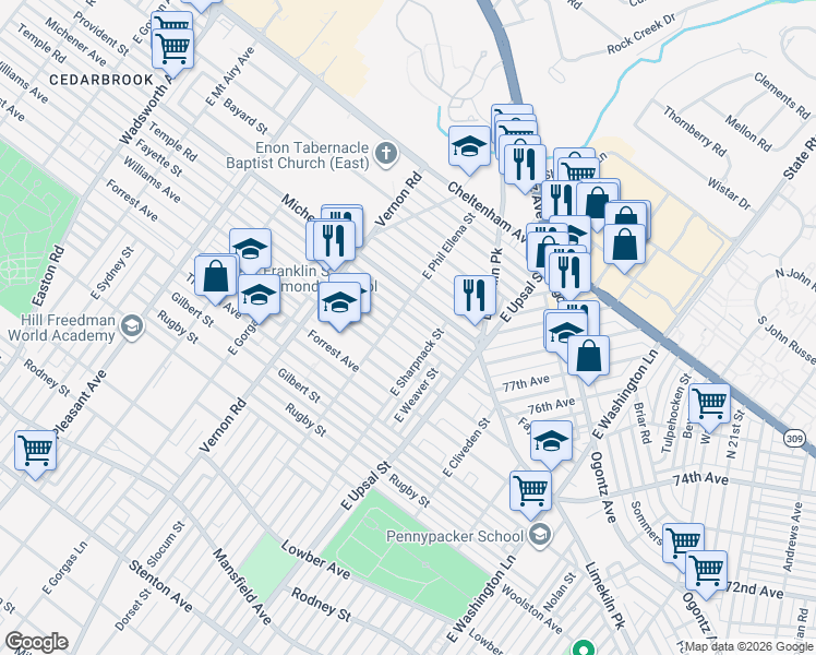 map of restaurants, bars, coffee shops, grocery stores, and more near in Philadelphia