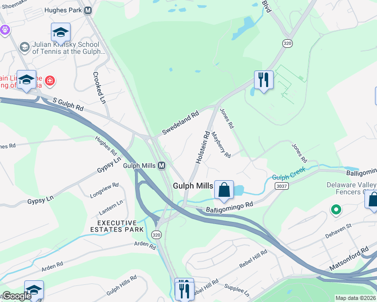 map of restaurants, bars, coffee shops, grocery stores, and more near 227 Crest Way in King of Prussia