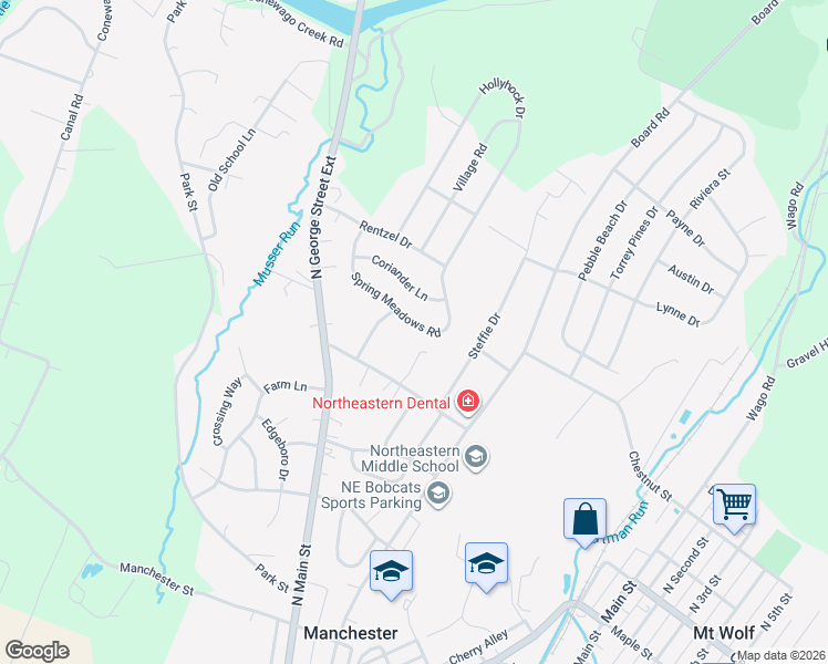 map of restaurants, bars, coffee shops, grocery stores, and more near 181 Spring Meadows Road in Manchester