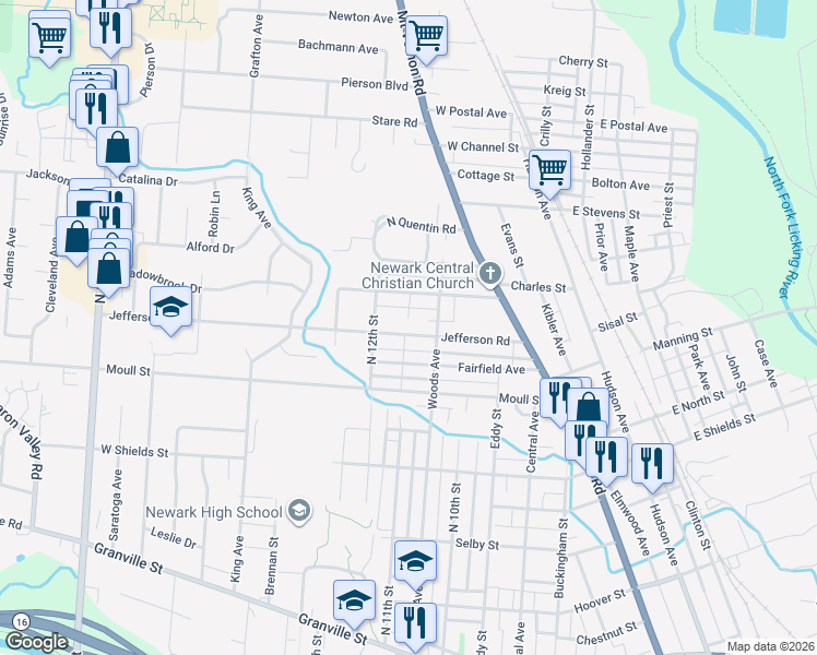 map of restaurants, bars, coffee shops, grocery stores, and more near 578 Ruggland Terrace in Newark