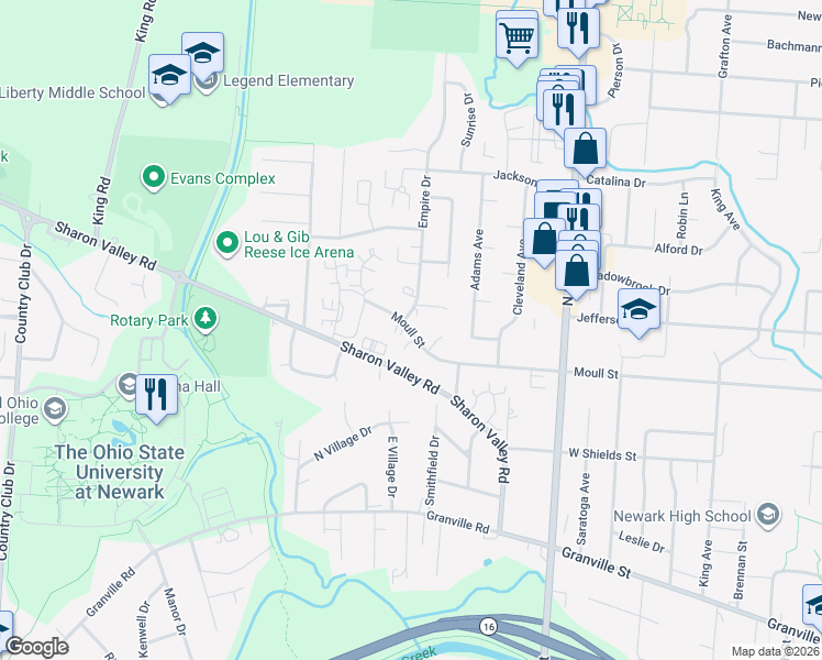 map of restaurants, bars, coffee shops, grocery stores, and more near 725 Moull Street in Newark