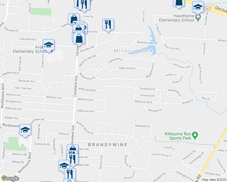 map of restaurants, bars, coffee shops, grocery stores, and more near 5049 Charming Court in Columbus