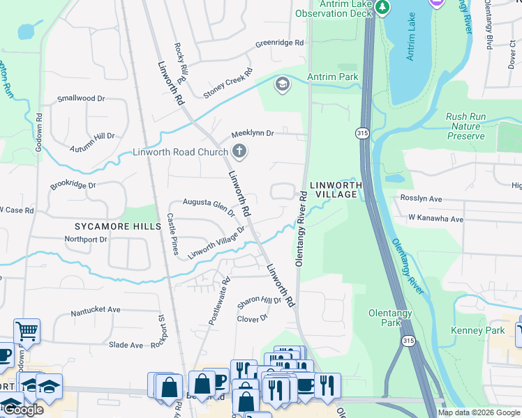 map of restaurants, bars, coffee shops, grocery stores, and more near 829 Katherines Wood Drive in Columbus