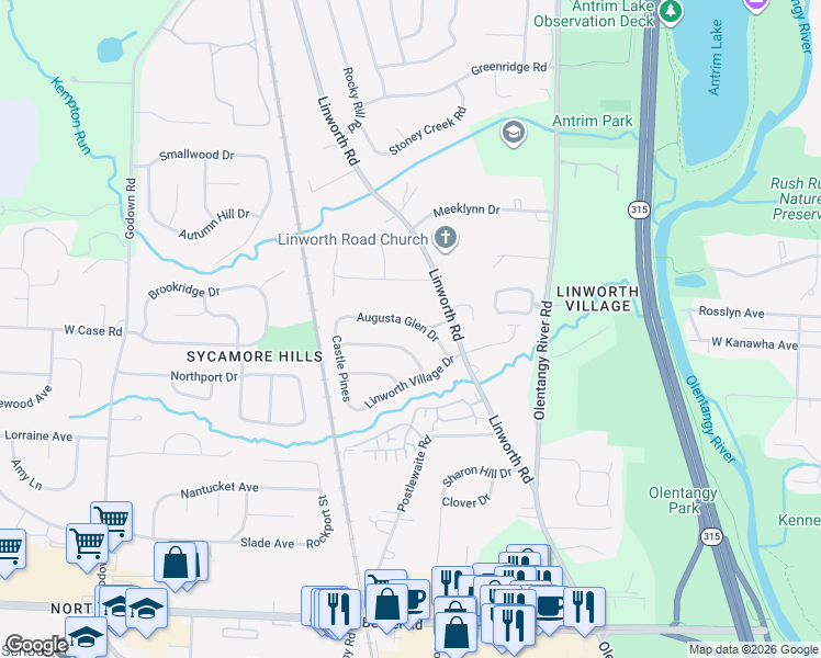 map of restaurants, bars, coffee shops, grocery stores, and more near 932 Augusta Glen Drive in Columbus