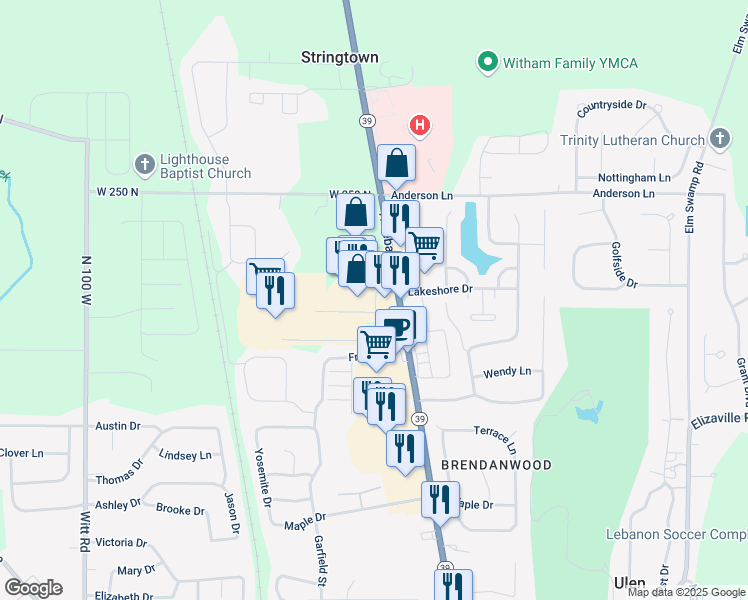 map of restaurants, bars, coffee shops, grocery stores, and more near 2438 North Lebanon Street in Lebanon