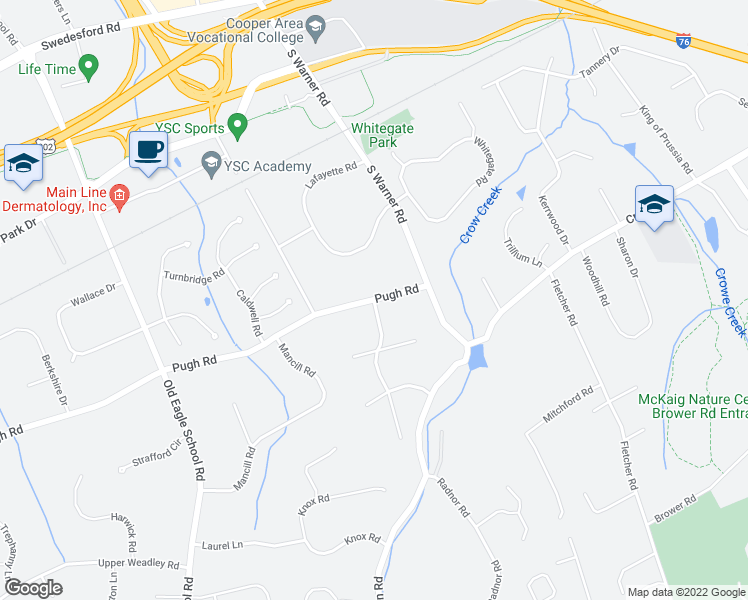 map of restaurants, bars, coffee shops, grocery stores, and more near 210 General Washington Road in Wayne