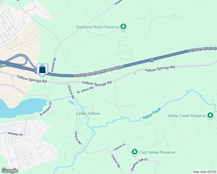 map of restaurants, bars, coffee shops, grocery stores, and more near 2256 Yellow Springs Road in Malvern