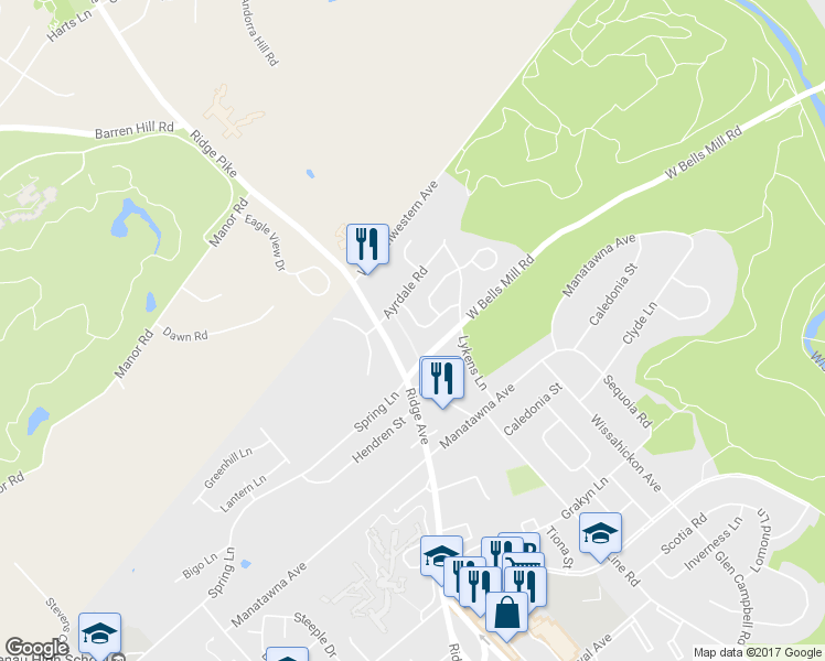 map of restaurants, bars, coffee shops, grocery stores, and more near 823 Green Valley Drive in Philadelphia