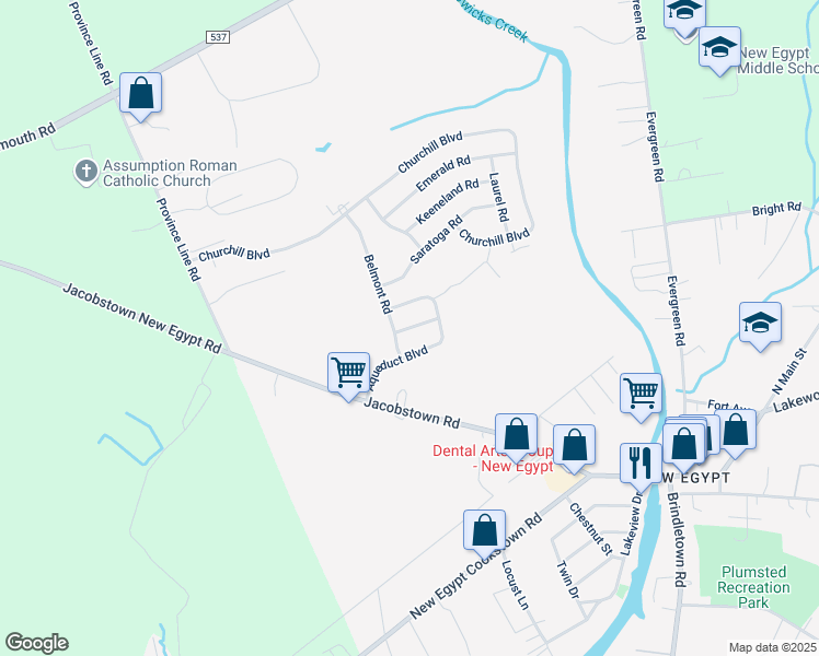 map of restaurants, bars, coffee shops, grocery stores, and more near Gulfstream Road in Plumsted