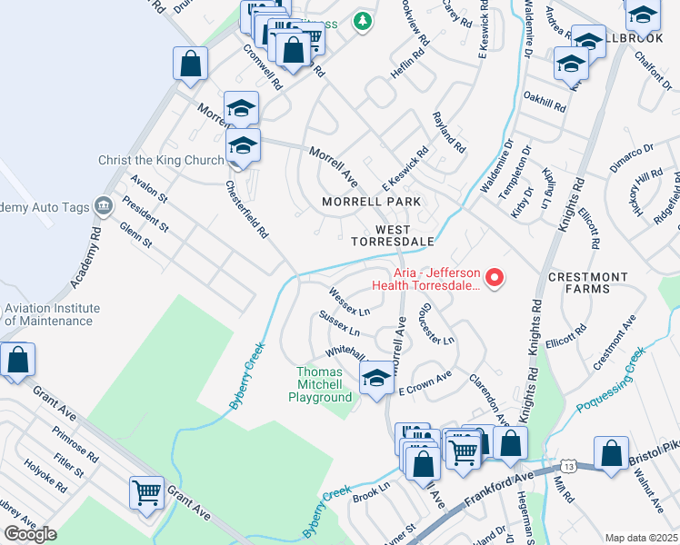 map of restaurants, bars, coffee shops, grocery stores, and more near 3584 Churchill Lane in Philadelphia
