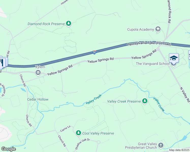 map of restaurants, bars, coffee shops, grocery stores, and more near 31 Salem Way in Malvern