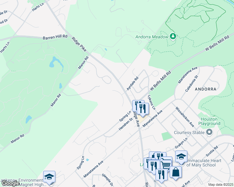 map of restaurants, bars, coffee shops, grocery stores, and more near 9110 Ayrdale Crescent in Philadelphia