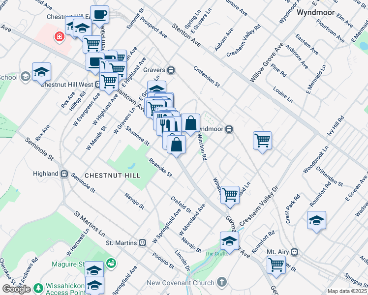 map of restaurants, bars, coffee shops, grocery stores, and more near 35 Woodale Avenue in Philadelphia
