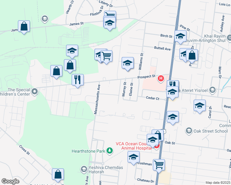 map of restaurants, bars, coffee shops, grocery stores, and more near 458 Prospect Street in Lakewood Township