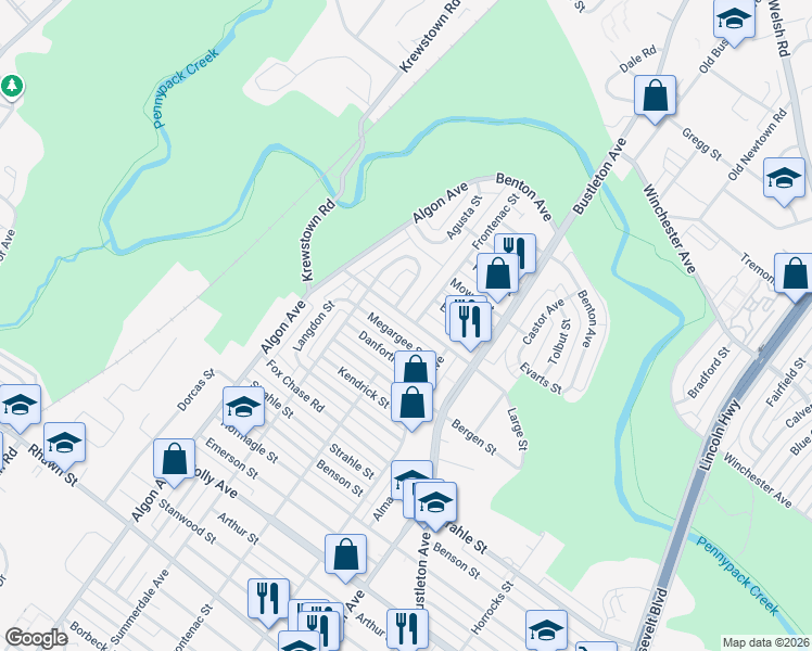 map of restaurants, bars, coffee shops, grocery stores, and more near 1728 Tustin Street in Philadelphia