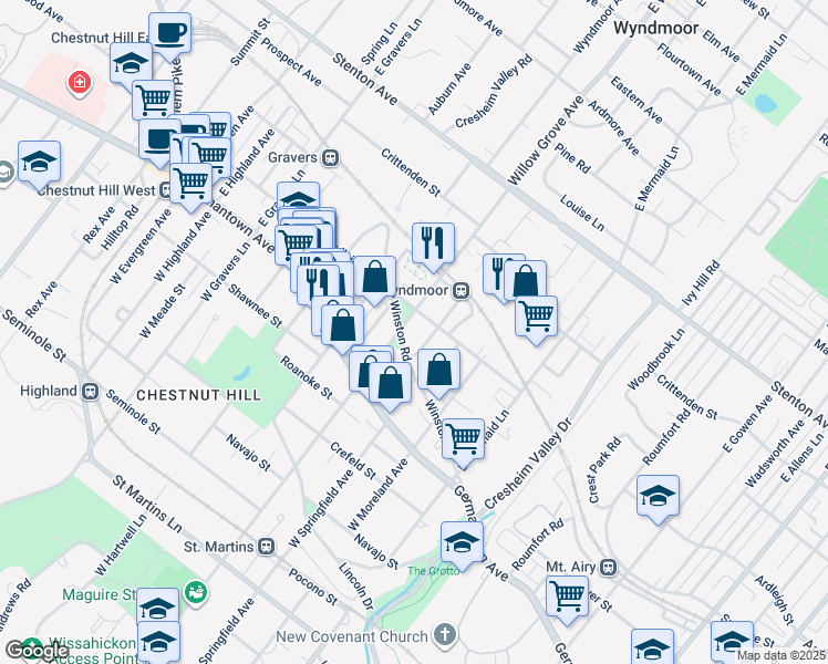 map of restaurants, bars, coffee shops, grocery stores, and more near 7916 Ardleigh Street in Philadelphia