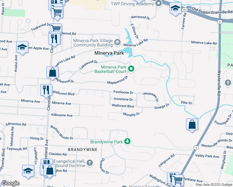 map of restaurants, bars, coffee shops, grocery stores, and more near 2932 Footloose Drive in Columbus