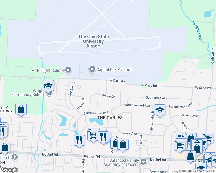 map of restaurants, bars, coffee shops, grocery stores, and more near 5690 Moorgate Drive in Columbus