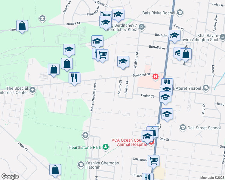 map of restaurants, bars, coffee shops, grocery stores, and more near 454 Prospect Street in Lakewood