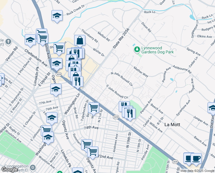 map of restaurants, bars, coffee shops, grocery stores, and more near 7653 Williams Way in Montgomery County