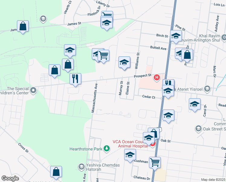 map of restaurants, bars, coffee shops, grocery stores, and more near 454 Prospect Street in Lakewood