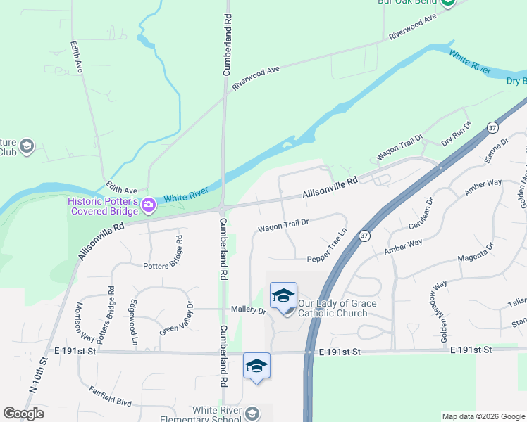 map of restaurants, bars, coffee shops, grocery stores, and more near 19645 Allisonville Road in Noblesville