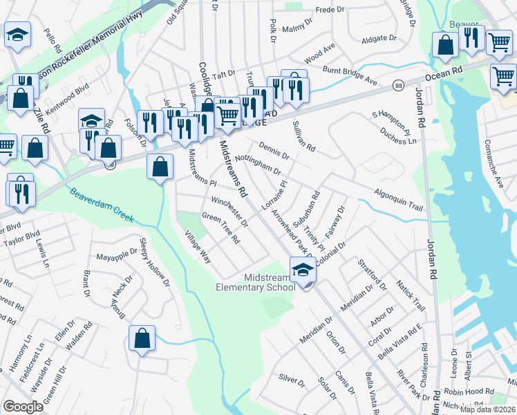 map of restaurants, bars, coffee shops, grocery stores, and more near 120 Arrowhead Park Drive in Brick Township