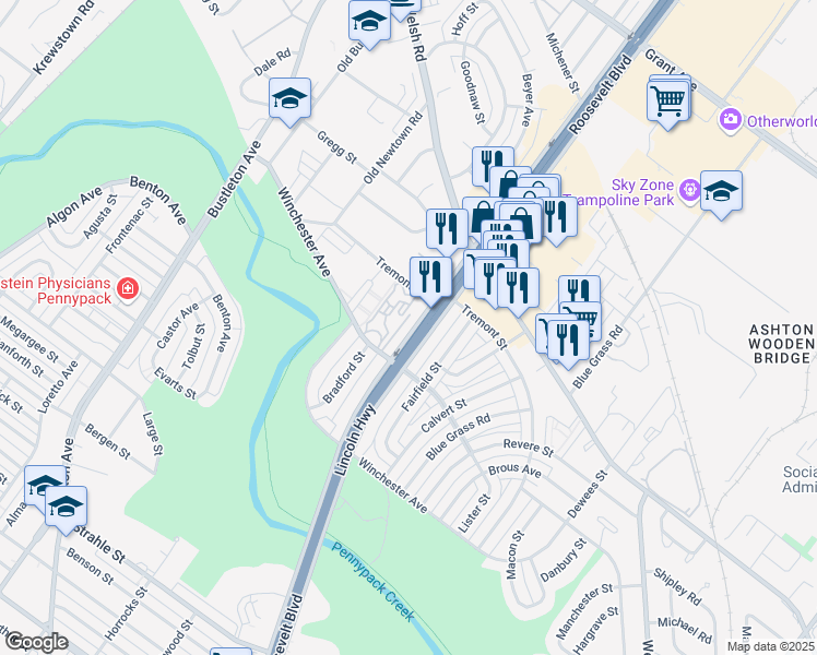 map of restaurants, bars, coffee shops, grocery stores, and more near 890 Roosevelt Boulevard in Philadelphia