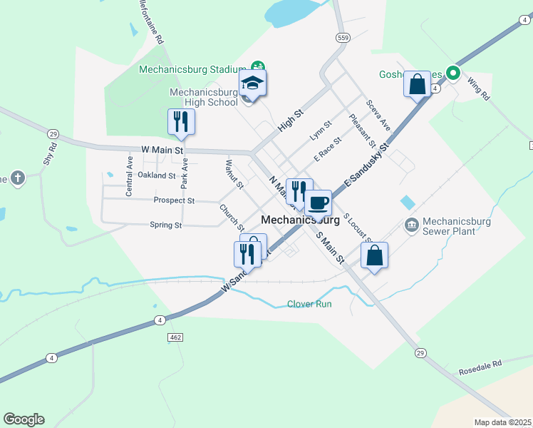 map of restaurants, bars, coffee shops, grocery stores, and more near 40 Walnut Street in Mechanicsburg