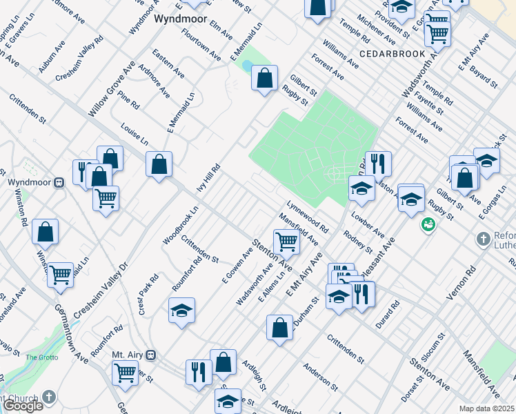 map of restaurants, bars, coffee shops, grocery stores, and more near 936 McPherson Street in Philadelphia
