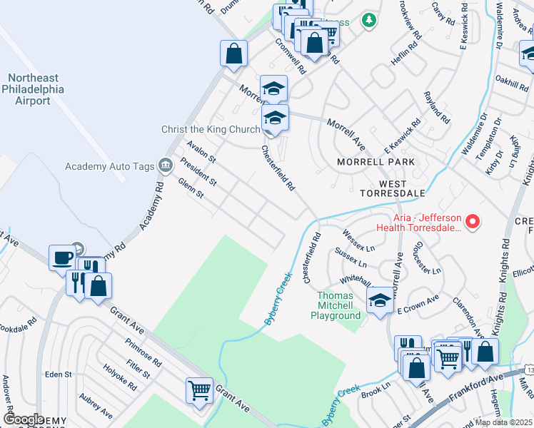 map of restaurants, bars, coffee shops, grocery stores, and more near 3733 President St in Philadelphia
