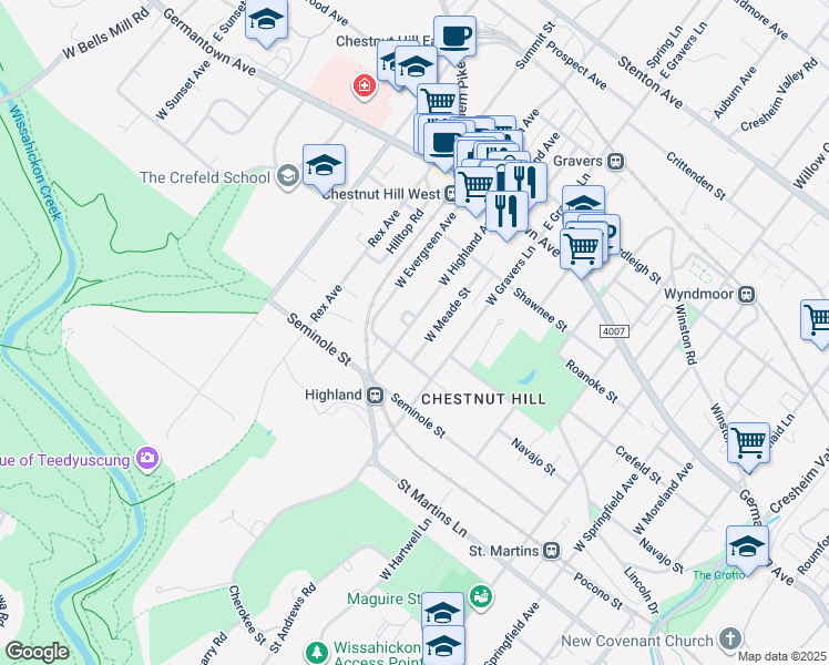 map of restaurants, bars, coffee shops, grocery stores, and more near 228 West Highland Avenue in Philadelphia