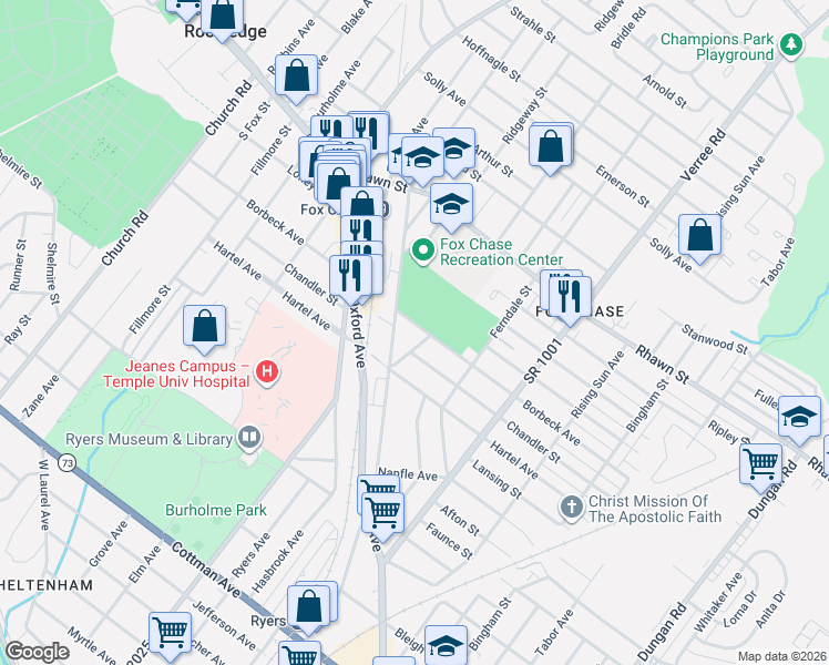 map of restaurants, bars, coffee shops, grocery stores, and more near 610 Borbeck Avenue in Philadelphia